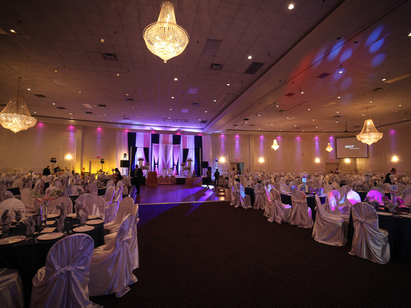 Inside the payal banquet hall set up and ready for a wedding. 