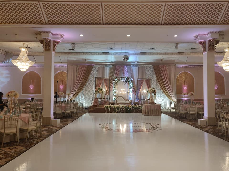 sagan banquet hall in mississauga set up for a wedding reception.