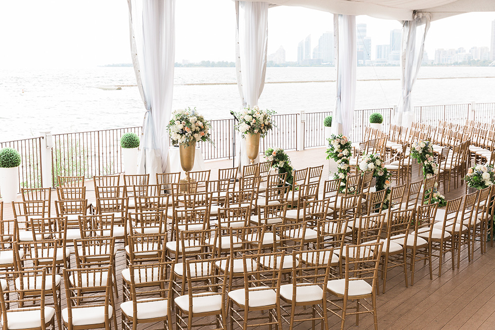 View of the courtyard patio at the palais royale wedding venue in toronto