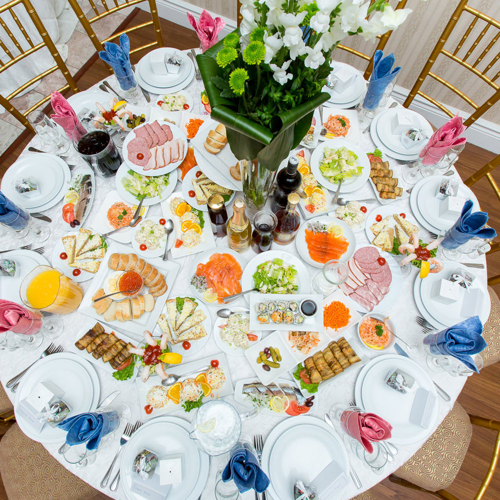 Crystal Grand catering a sample arrangement for appetizers for a food sampling. 