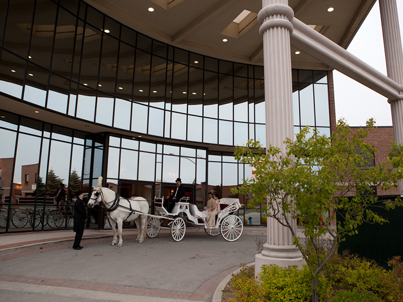 The outside of the Payal banquet halls wedding venue. 