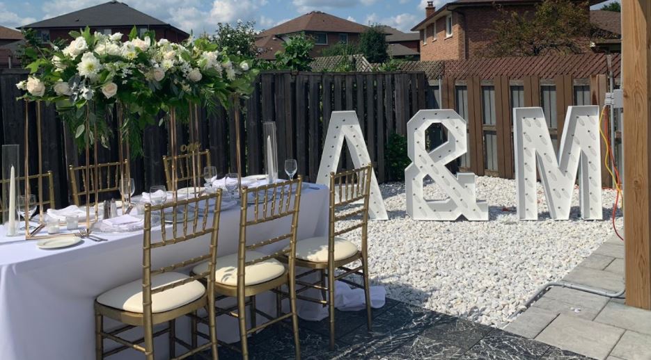 Wedding St Catharine’s marquee letter decore 