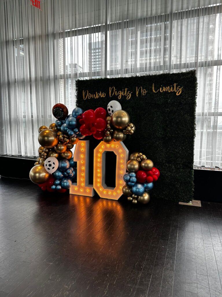 Birthday decor in London. Marquee letters, balloons and a backdrop.