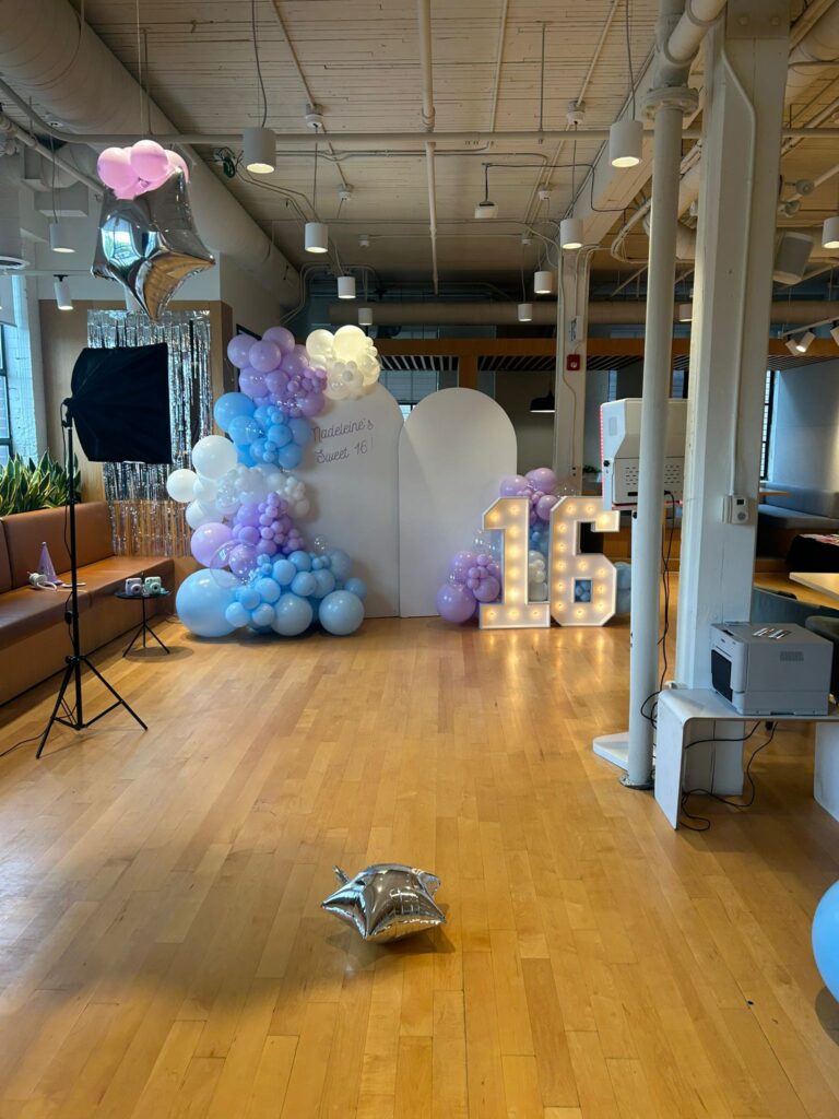 marquee numbers, balloon decor and backdrops for a birthday
