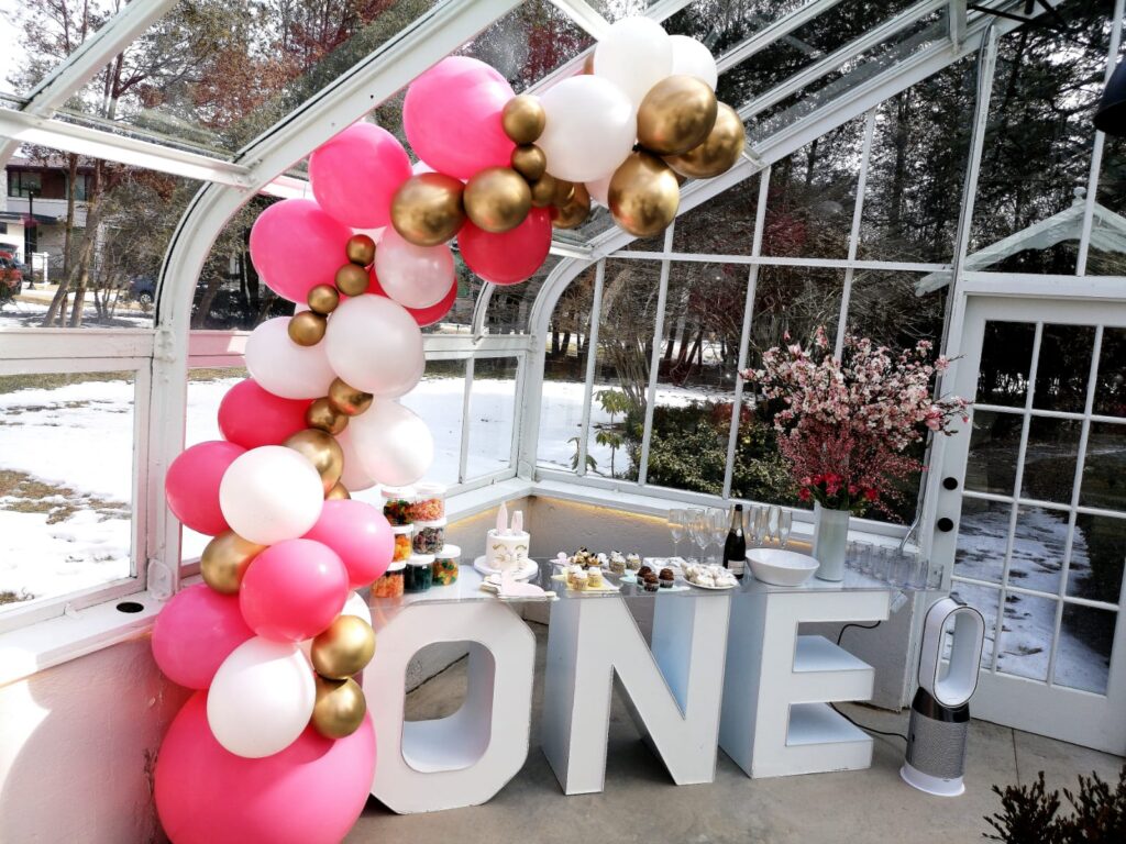 marquee letters and balloons